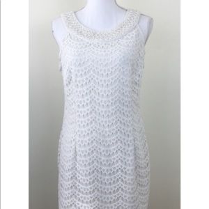 White Lace Dress with Pearl Neckline